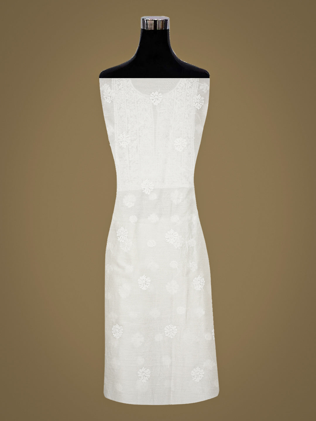 Ada Hand Embroidered White Chanderi Lucknowi Chikankari Unstitched Kurta Dupatta Set 01A932562