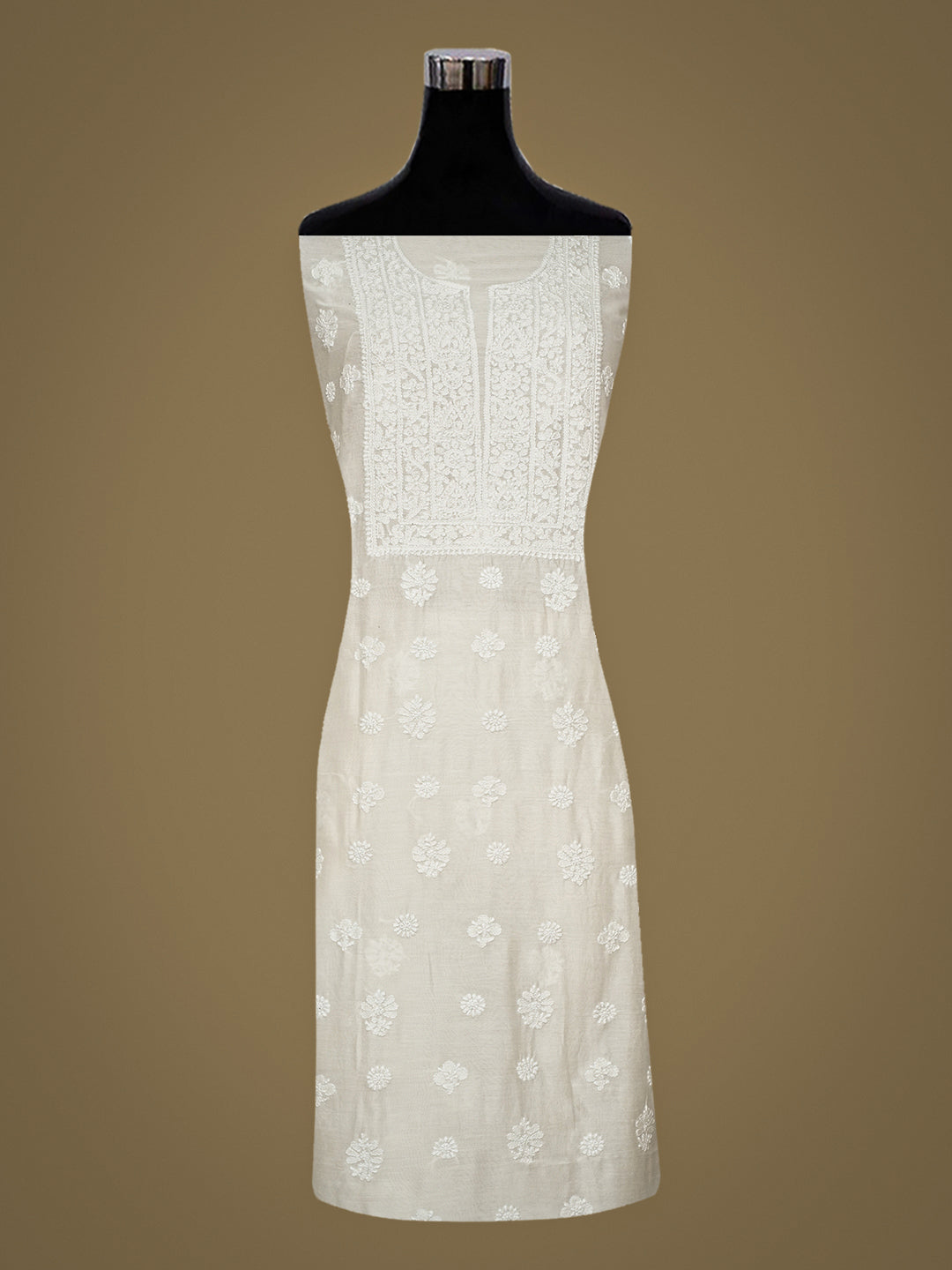Ada Hand Embroidered White Chanderi Lucknowi Chikankari Unstitched Kurta Dupatta Set 01A932562