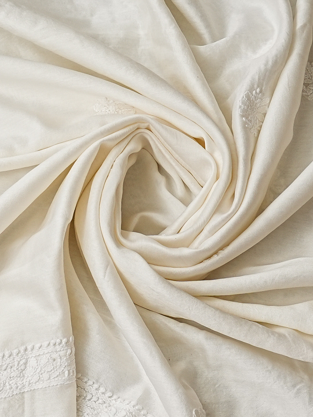 Ada Hand Embroidered White Chanderi Lucknowi Chikankari Unstitched Kurta Dupatta Set 01A932562