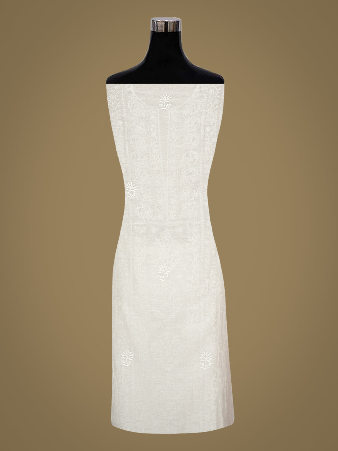 Ada Hand Embroidered White Chanderi Lucknowi Chikankari Unstitched Kurta Dupatta Set 01A960037