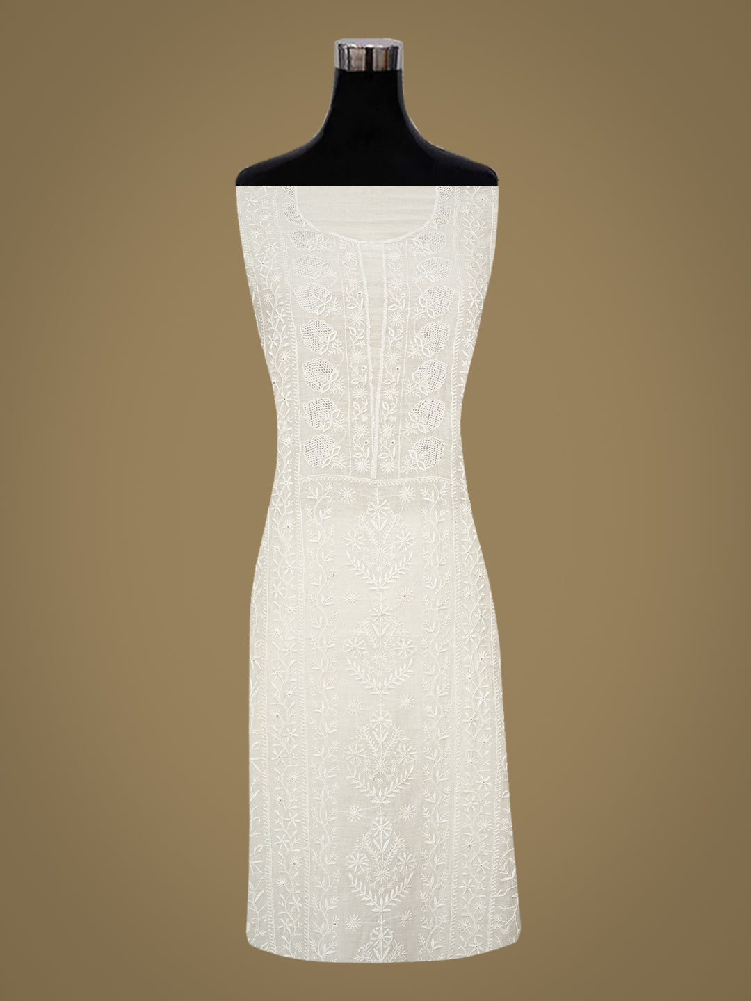 Ada Hand Embroidered White Chanderi Lucknowi Chikankari Unstitched Kurta Dupatta Set 01A960037