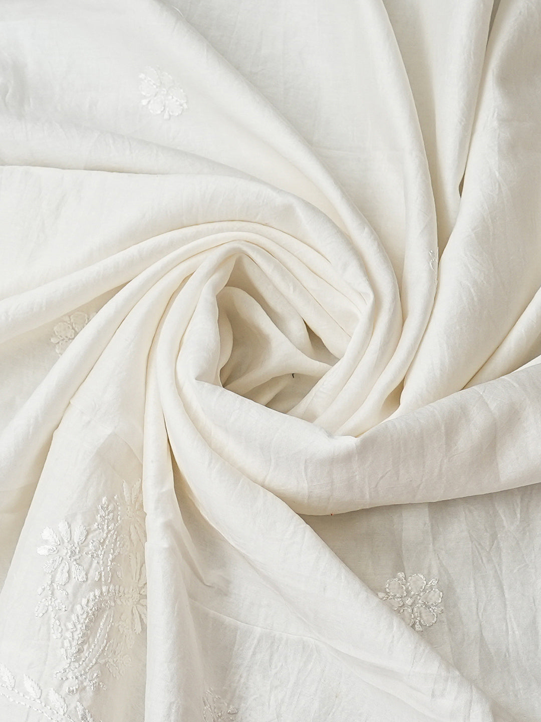 Ada Hand Embroidered White Chanderi Lucknowi Chikankari Unstitched Kurta Dupatta Set 01A983149