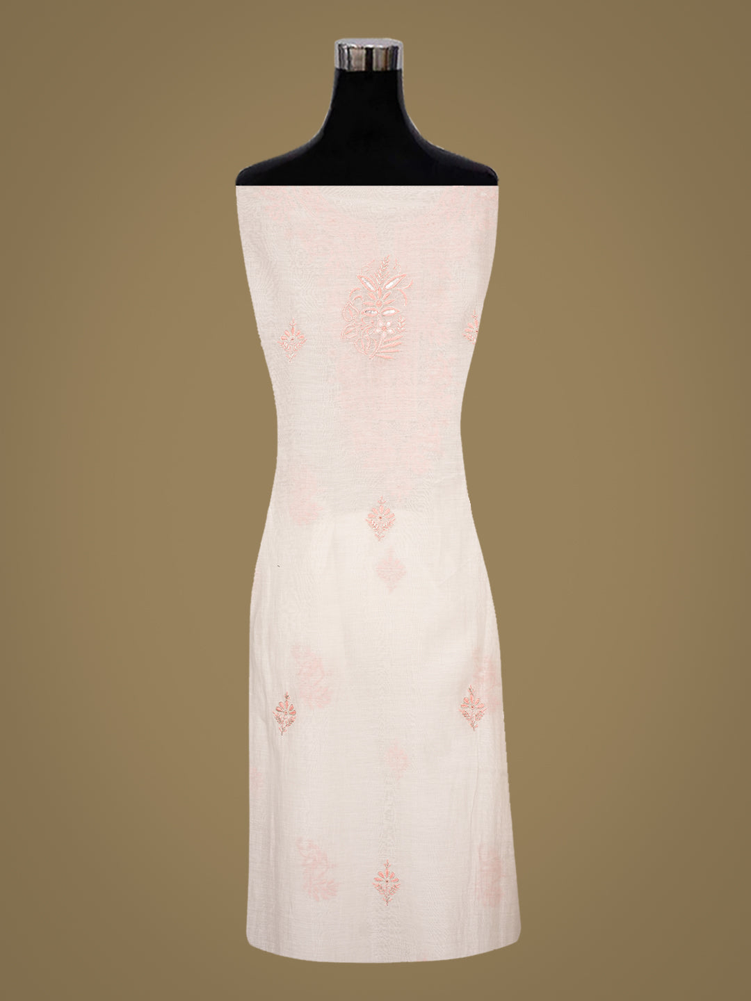 Ada Hand Embroidered White Chanderi Lucknowi Chikankari Unstitched Kurta Dupatta Set With Cutdana Work 01A511828