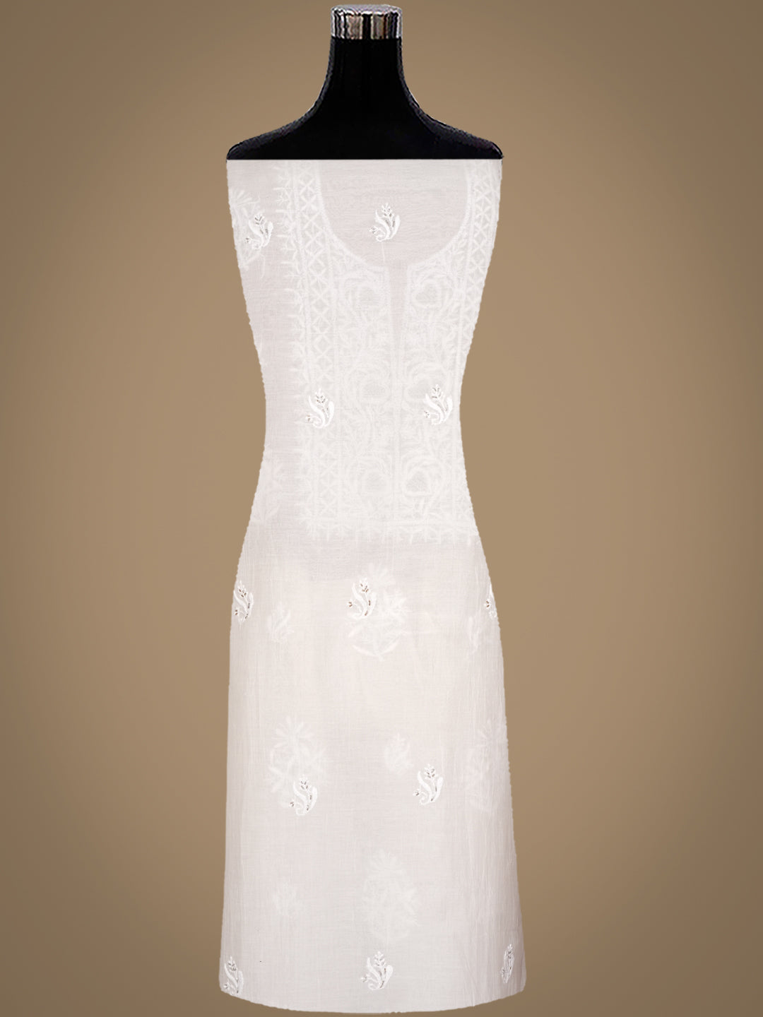Ada Hand Embroidered White Chanderi Lucknowi Chikankari Unstitched Kurta Dupatta Set With Cutdana Work 01A881357