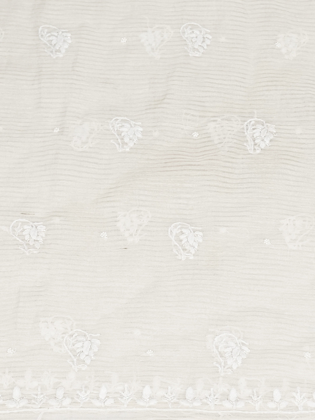 Ada Hand Embroidered White Chanderi Lucknowi Chikankari Unstitched Kurta Dupatta Set With Cutdana Work 01A967602