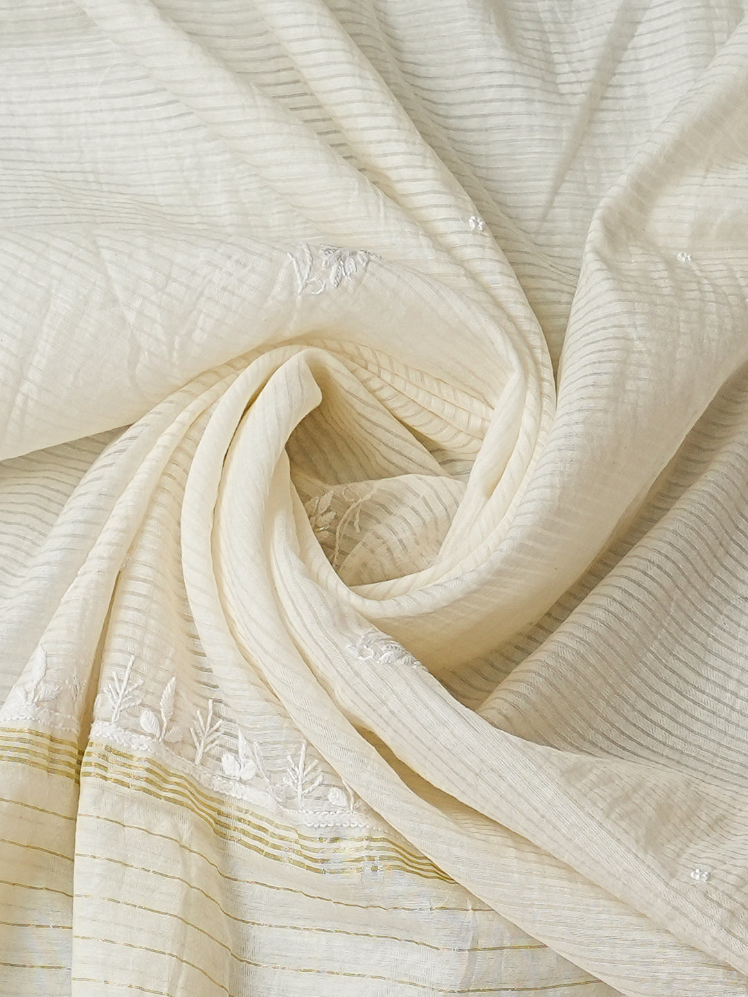 Ada Hand Embroidered White Chanderi Lucknowi Chikankari Unstitched Kurta Dupatta Set With Cutdana Work 01A967602