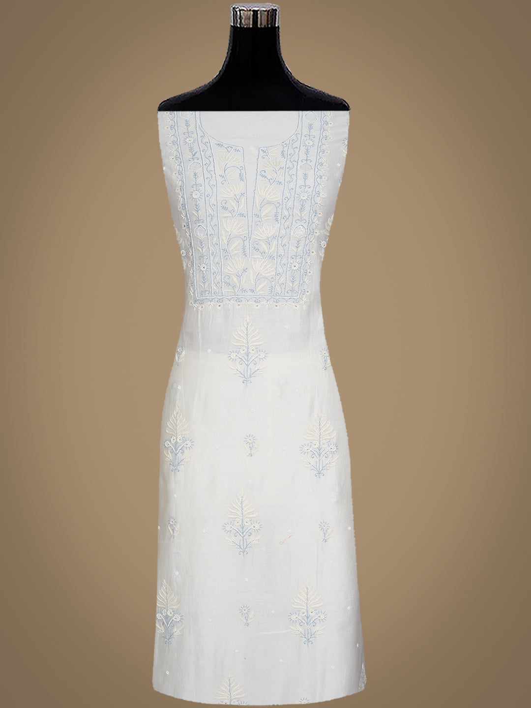 Ada Hand Embroidered White Chanderi Lucknowi Chikankari Unstitched Kurta Dupatta Set With Cutdana Work 01A967716