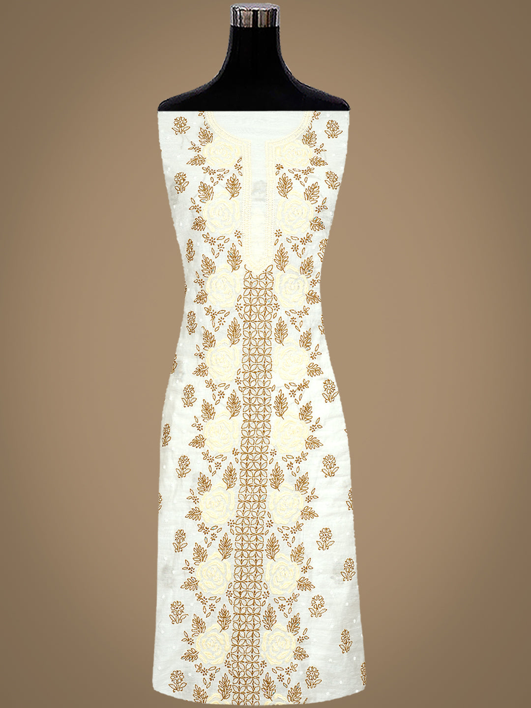 Ada Hand Embroidered White Chanderi Lucknowi Chikankari Unstitched Kurta Dupatta Set With Pearl Work 01A897574