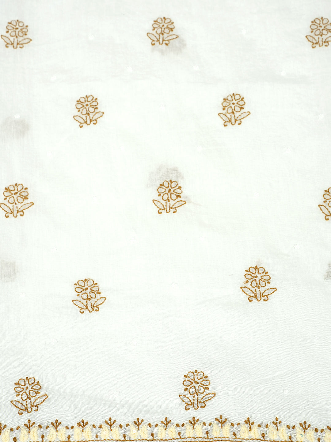 Ada Hand Embroidered White Chanderi Lucknowi Chikankari Unstitched Kurta Dupatta Set With Pearl Work 01A897574
