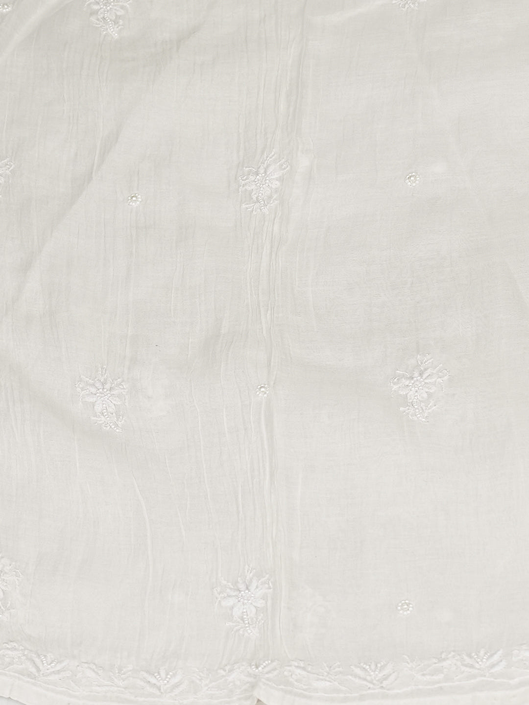 Ada Hand Embroidered White Chanderi Lucknowi Chikankari Semi-stitched Kurta Dupatta Set With Pearl & Cutdana Work 01A989308