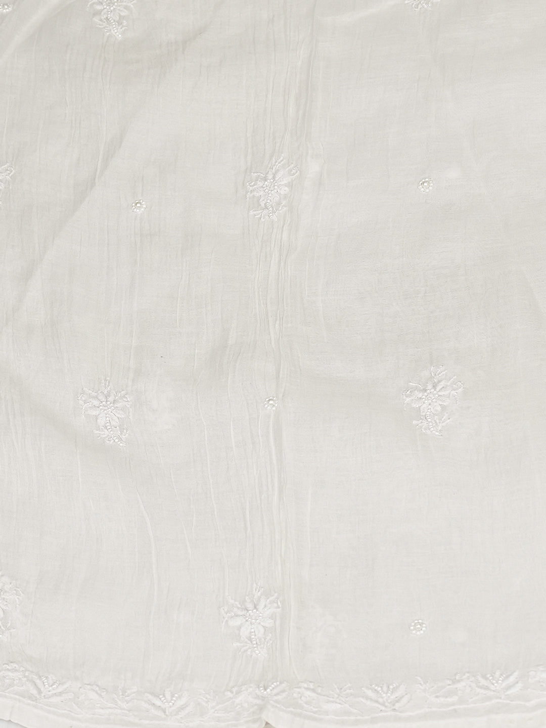 Ada Hand Embroidered White Chanderi Lucknowi Chikankari Unstitched Kurta Dupatta Set With Pearl & Cutdana Work 01A989308