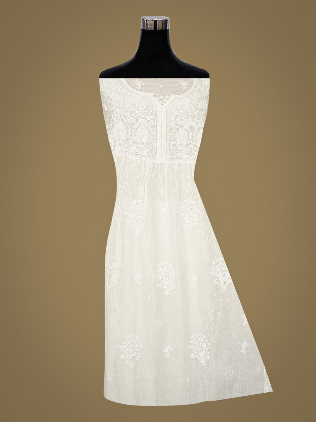 Ada Hand Embroidered White Chanderi Lucknowi Chikankari Unstitched Kurta Dupatta Set With Pearl & Cutdana Work 01A989308