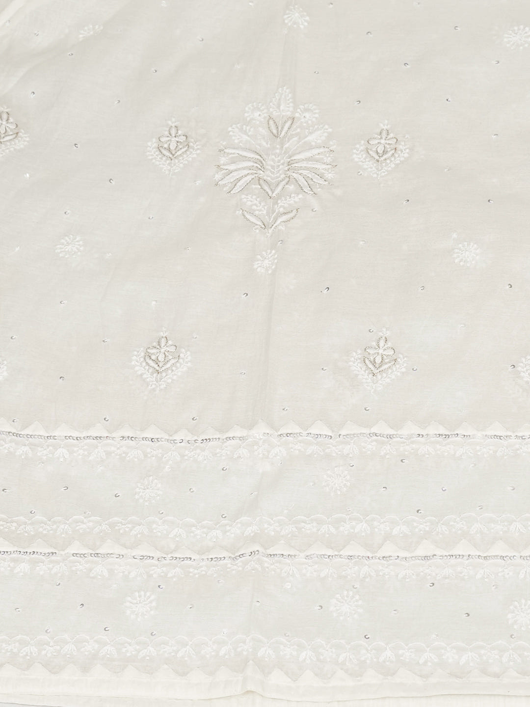 Ada Hand Embroidered White Chanderi Lucknowi Chikankari Unstitched Kurta Dupatta Set With Cutdana Work 01A899371