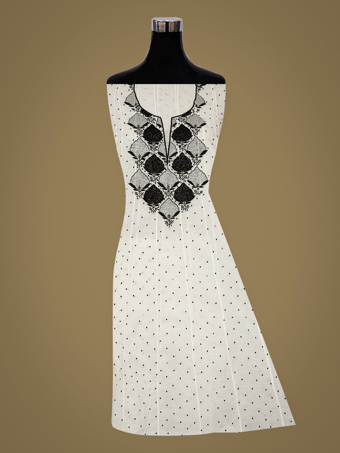 Ada Hand Embroidered White Chanderi Lucknowi Chikankari Unstitched Kurta Dupatta Set With Pearl, Sequinned, Zari & Cutdana Work 01A977593