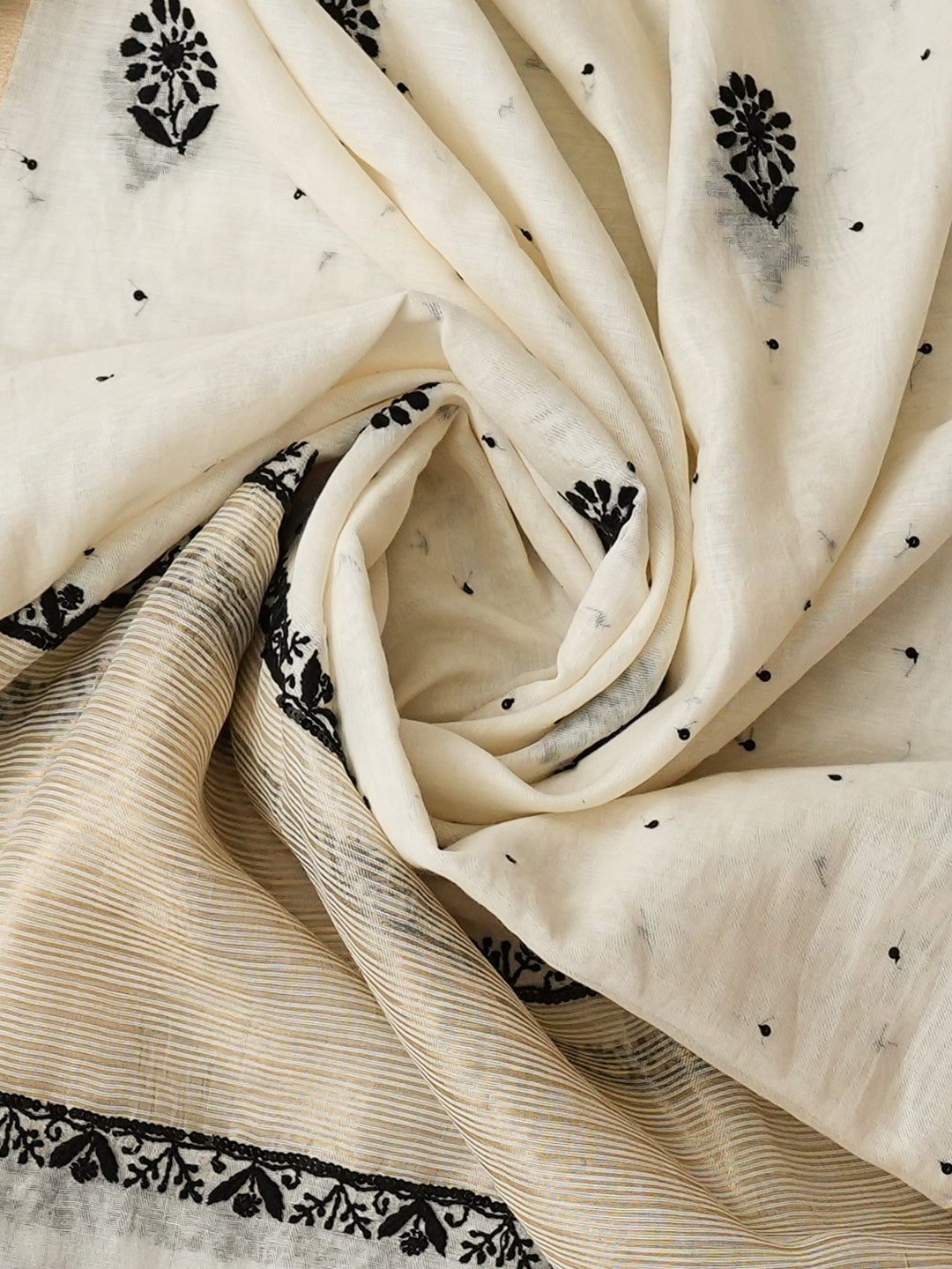 Ada Hand Embroidered White Chanderi Lucknowi Chikankari Unstitched Kurta Dupatta Set With Pearl, Sequinned, Zari & Cutdana Work 01A977593