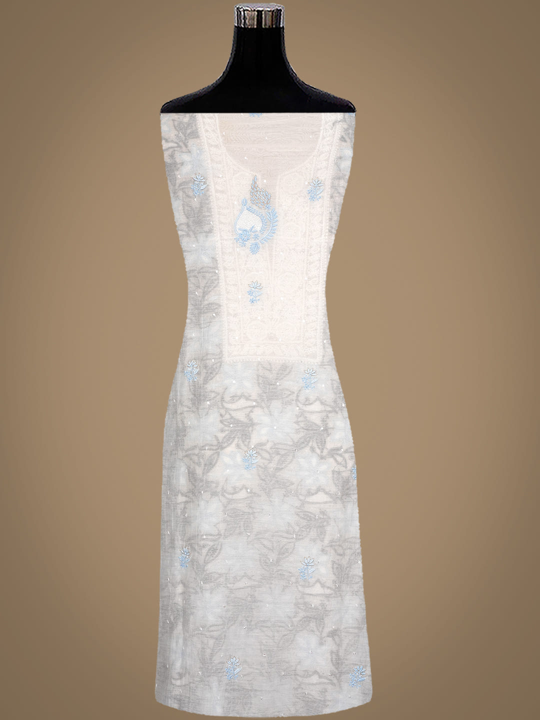 Ada White Chanderi Unstitched Kurta Dupatta Set_2