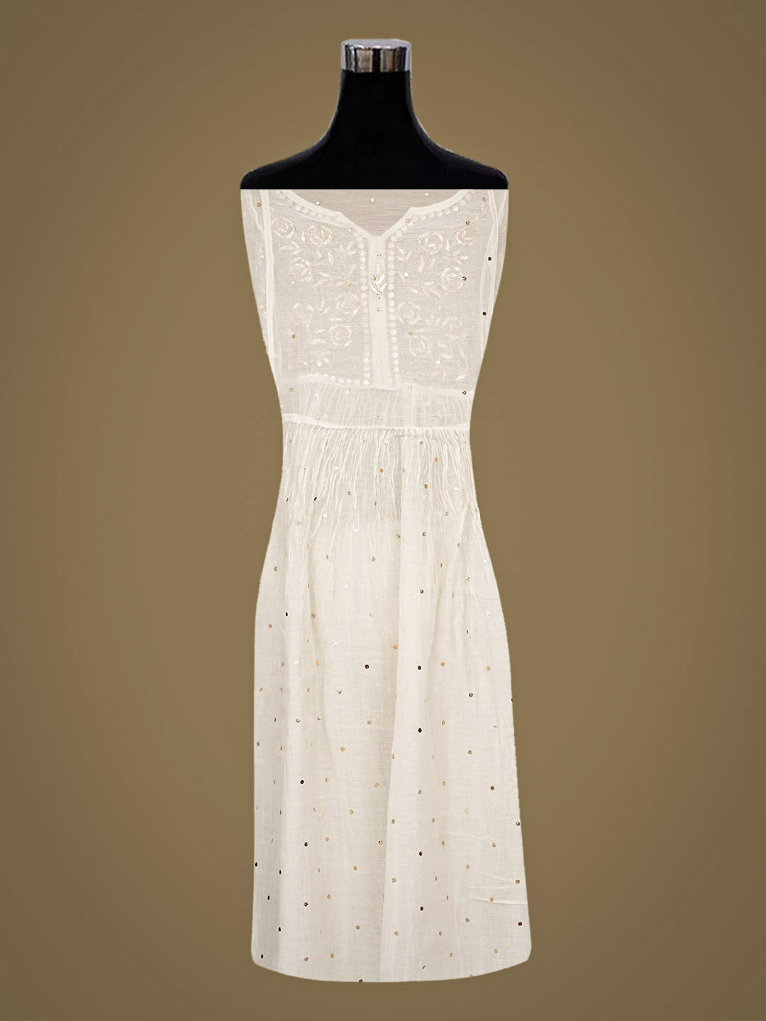 Ada Hand Embroidered White Chanderi Semi-Stitched A-Line Kurta Dupatta Set With Mukaish/Muqaish Work 01A987682