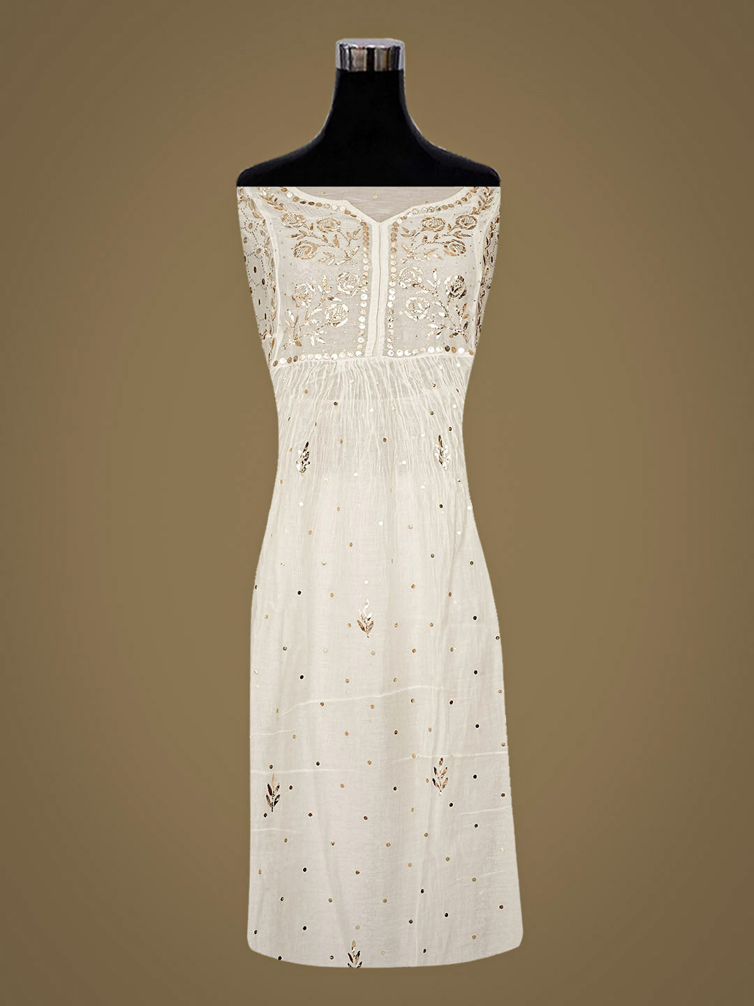 Ada Hand Embroidered White Chanderi Semi-Stitched A-Line Kurta Dupatta Set With Mukaish/Muqaish Work 01A987682