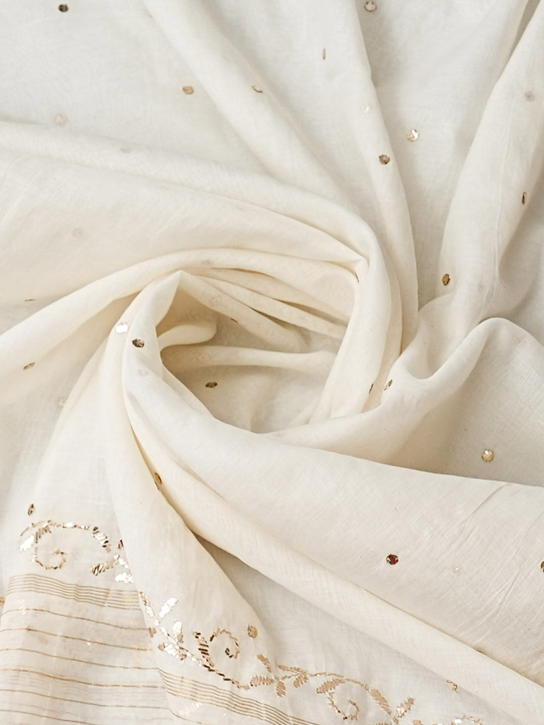 Ada Hand Embroidered White Chanderi Semi-Stitched A-Line Kurta Dupatta Set With Mukaish/Muqaish Work 01A987682