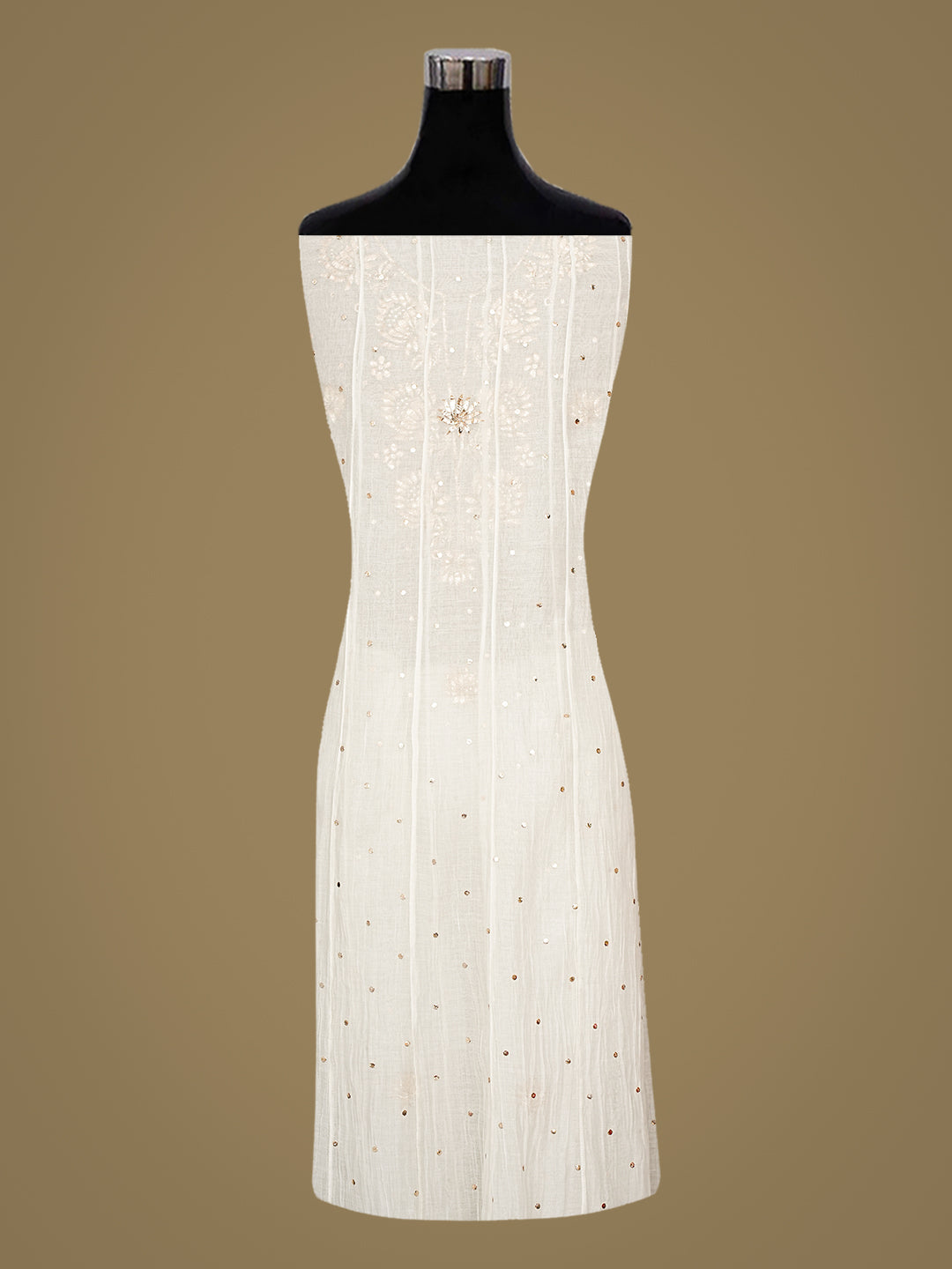 Ada Hand Embroidered White Chanderi Semi-Stitched Anarkali Kurta Dupatta Set With Muqaish/Mukaish Work 01A1002492