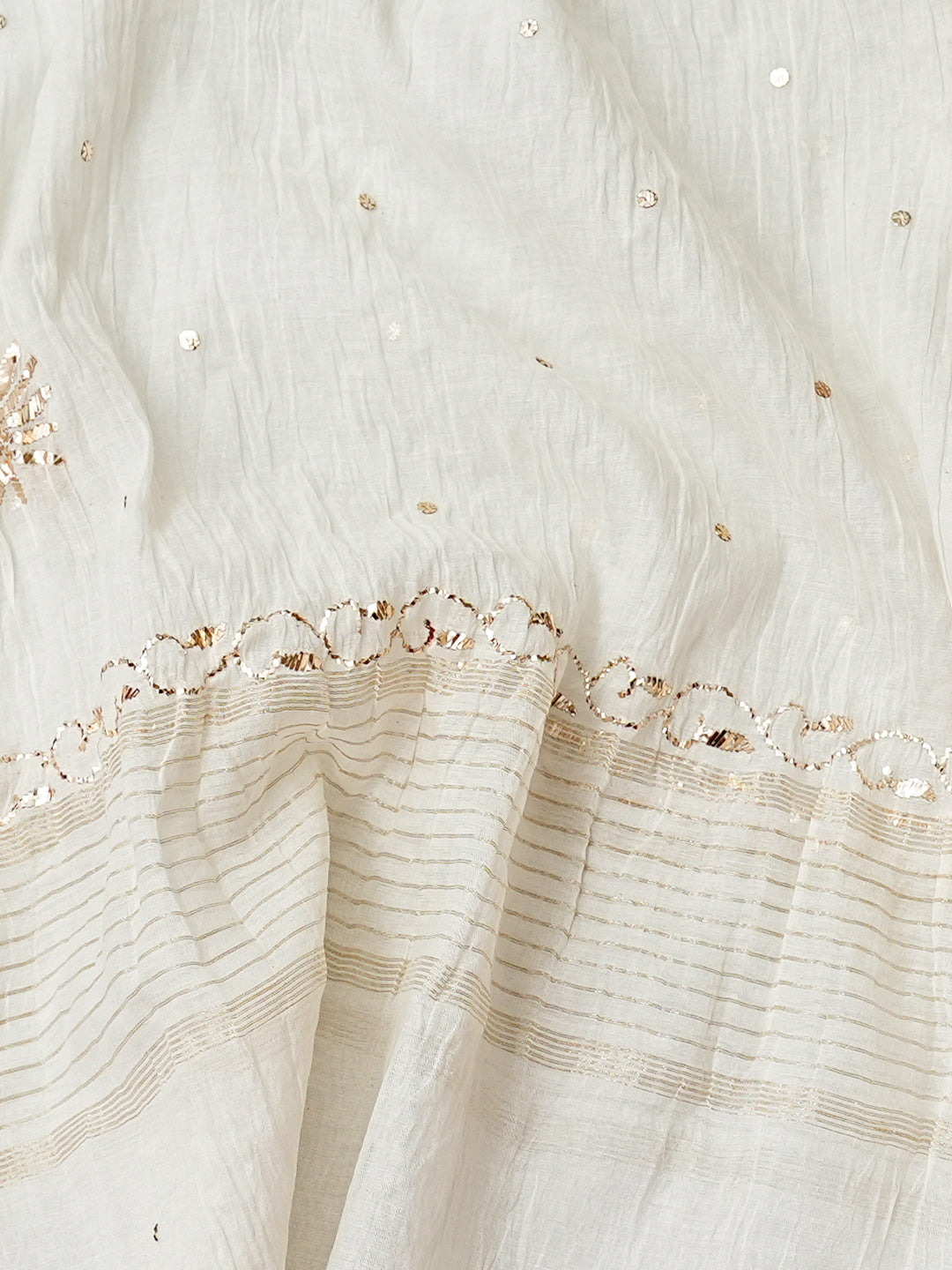 Ada Hand Embroidered White Chanderi Semi-Stitched Anarkali Kurta Dupatta Set With Muqaish/Mukaish Work 01A1002492