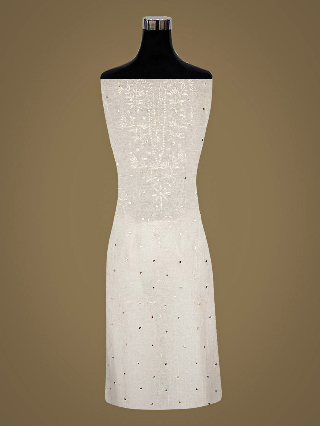 Ada Hand Embroidered White Chanderi Unstitched Kurta Dupatta Set With Muqaish/Mukaish Work 01A989310