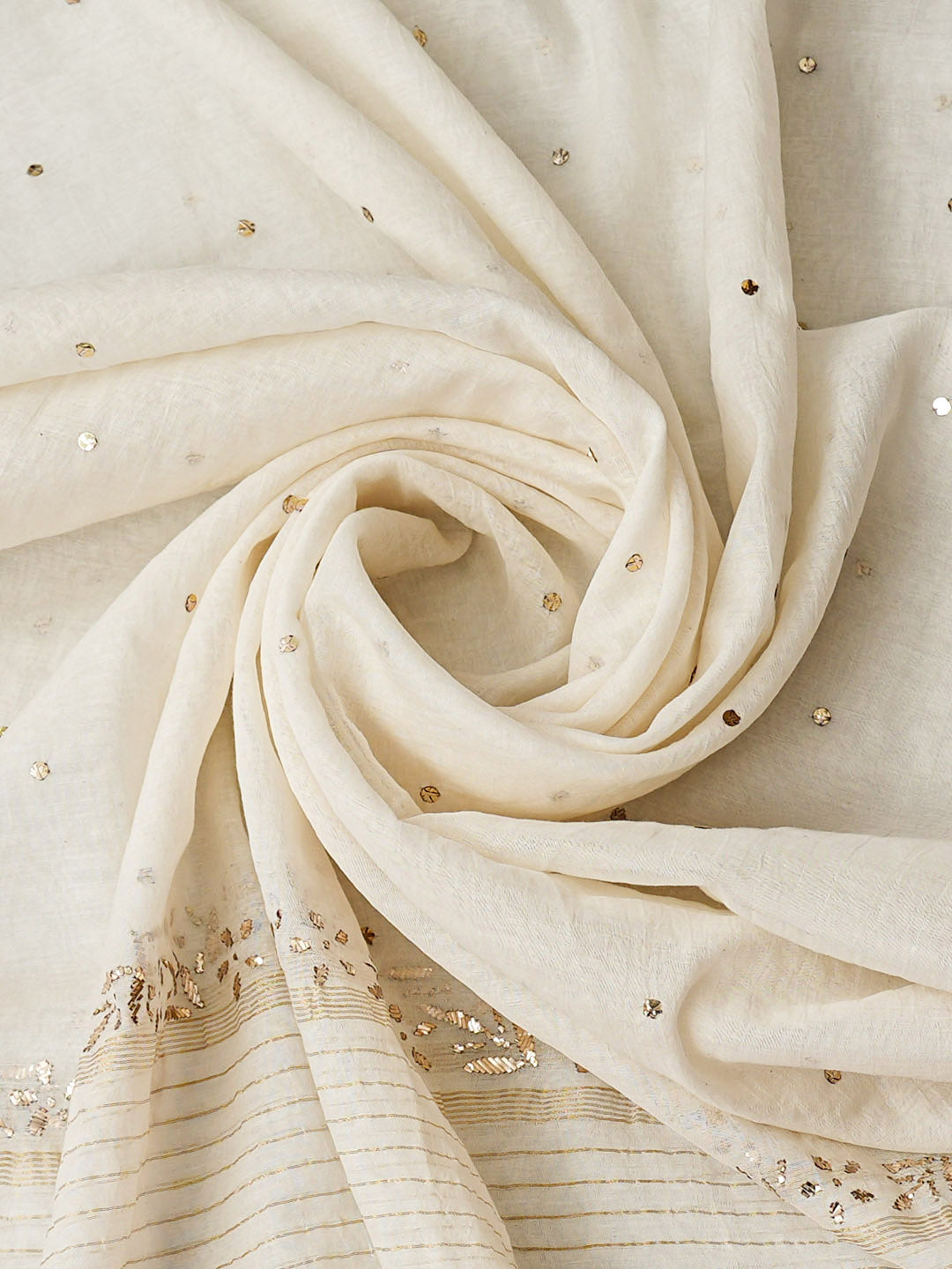 Ada Hand Embroidered White Chanderi Unstitched Kurta Dupatta Set With Muqaish/Mukaish Work 01A989310
