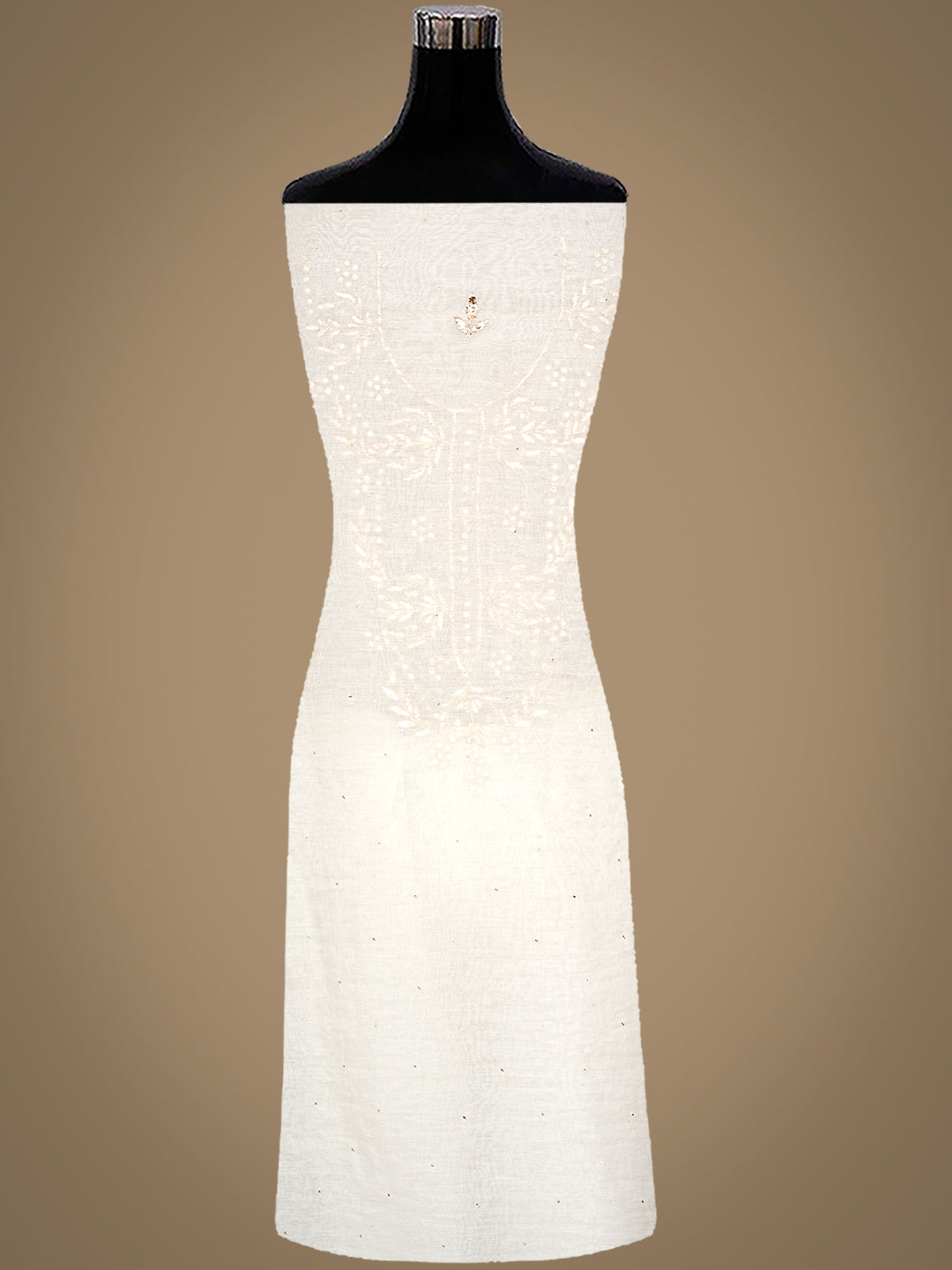 Ada Hand Embroidered White Chanderi Unstitched Kurta Dupatta Set With Muqaish Work 01A1002476