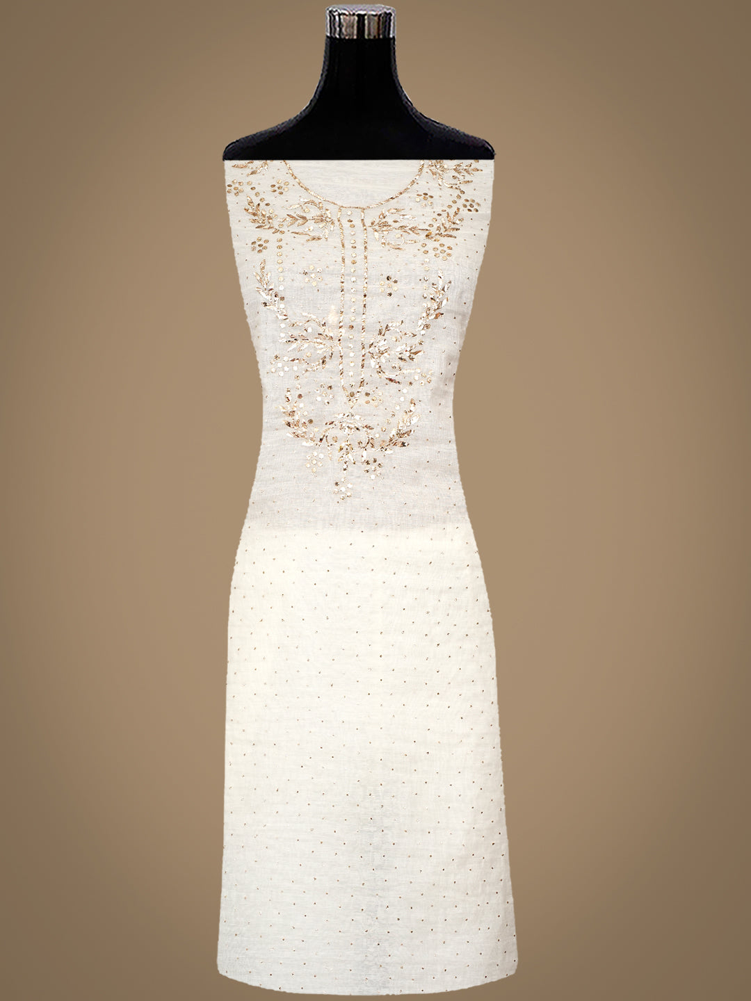 Ada Hand Embroidered White Chanderi Unstitched Kurta Dupatta Set With Muqaish Work 01A1002476