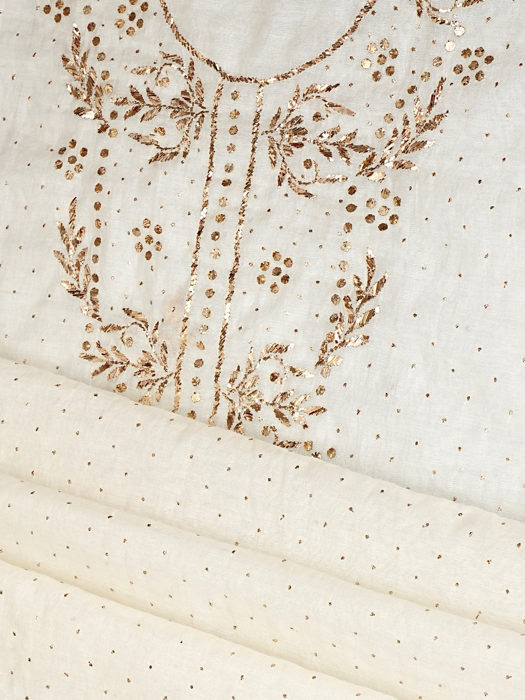 Ada Hand Embroidered White Chanderi Unstitched Kurta Dupatta Set With Muqaish Work 01A1002476