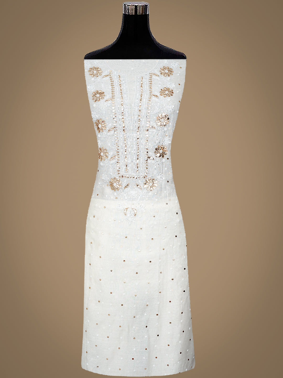 Ada Hand Embroidered White Chanderi Unstitched Kurta Dupatta With Muqaish/Mukaish Work 01A977746