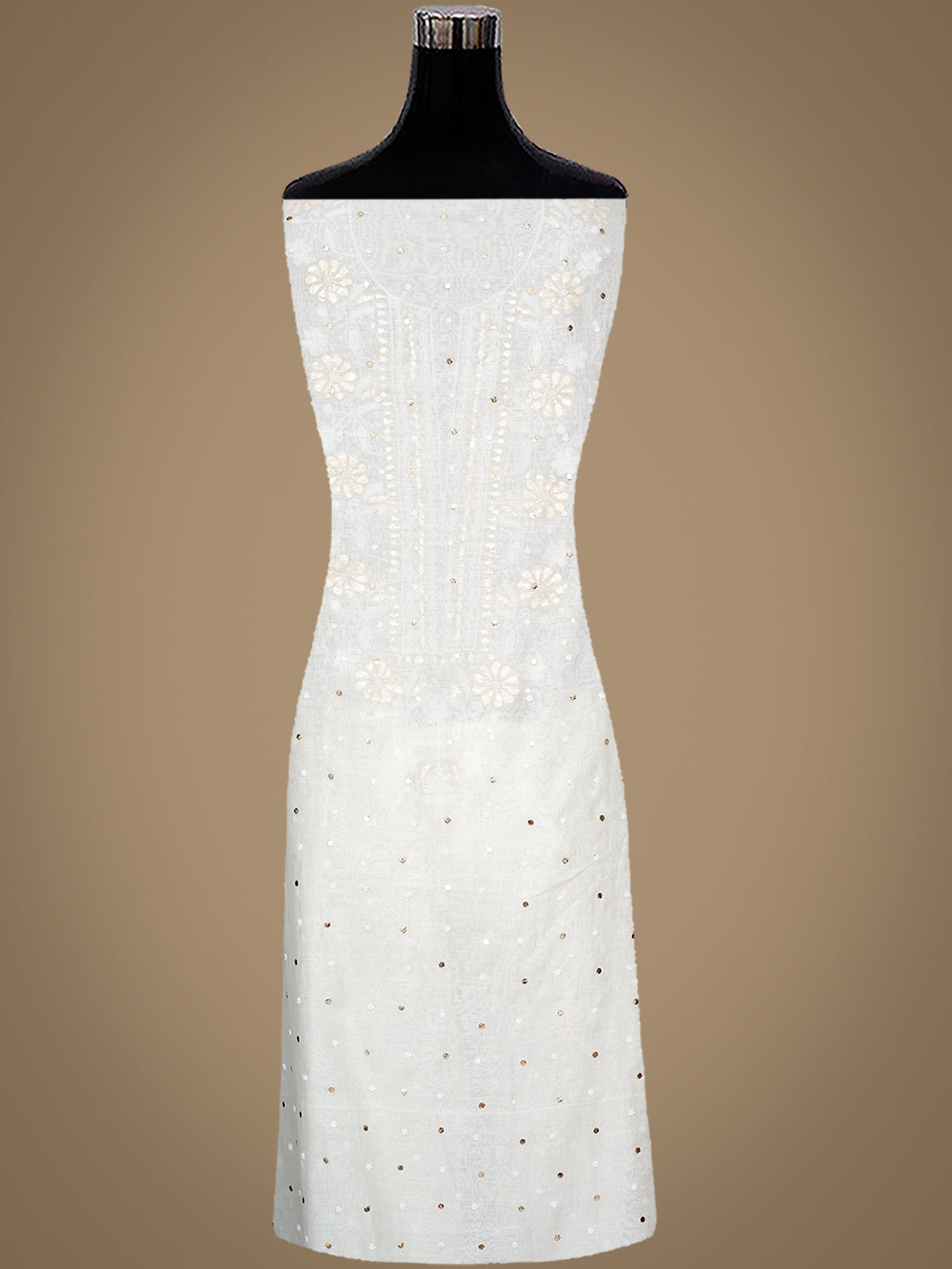 Ada Hand Embroidered White Chanderi Unstitched Kurta Dupatta With Muqaish/Mukaish Work 01A977746