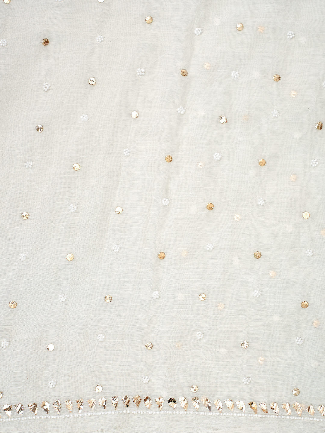 Ada Hand Embroidered White Chanderi Unstitched Kurta Dupatta Set With Muqaish/Mukaish Work 01A977746