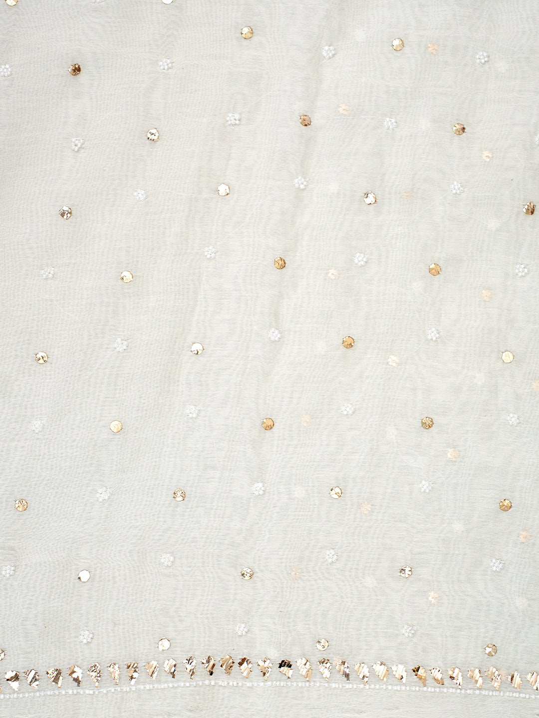 Ada Hand Embroidered White Chanderi Unstitched Kurta Dupatta With Muqaish/Mukaish Work 01A977746