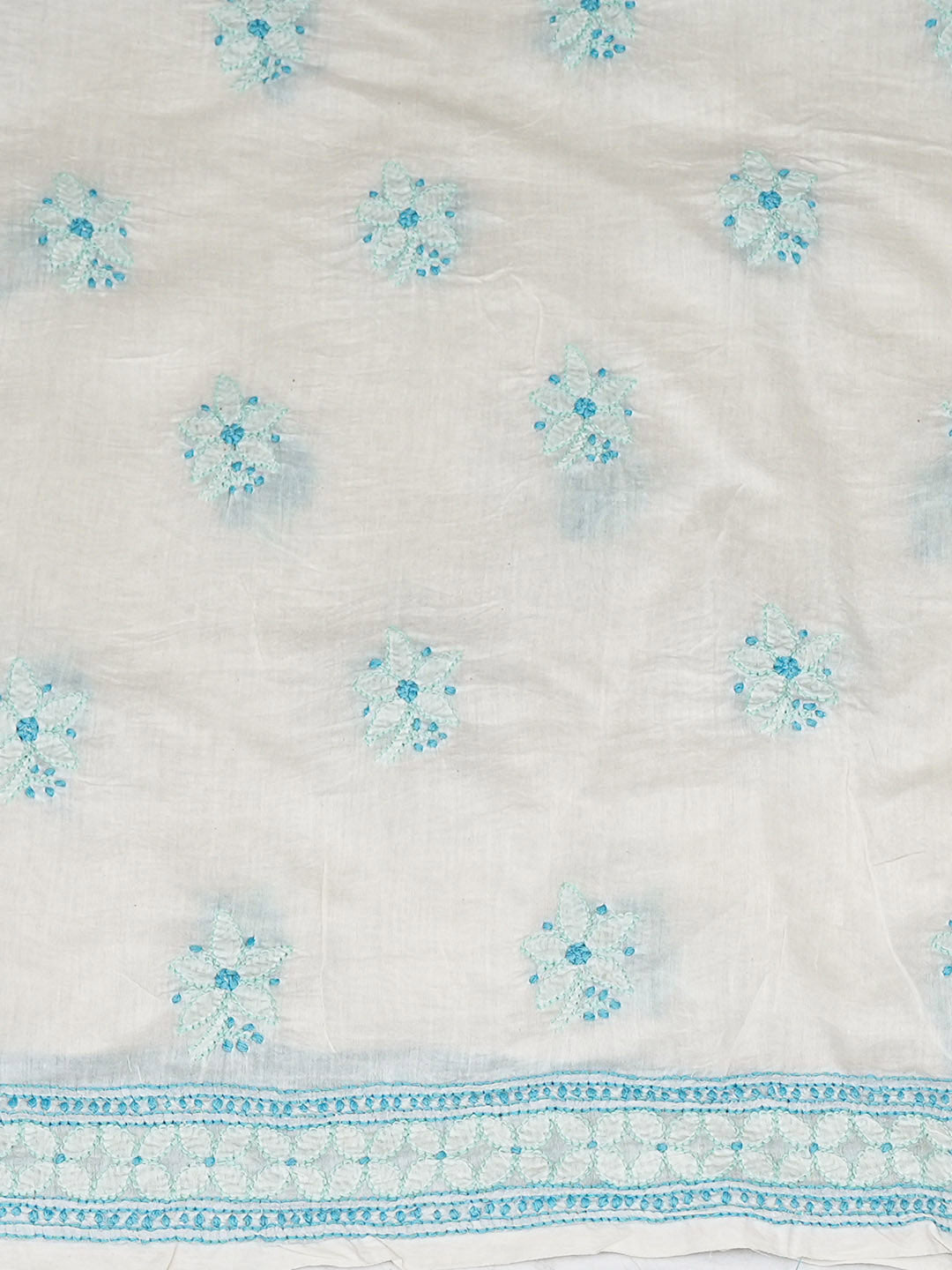 Ada Hand Embroidered White Chanderi Unstitched Lucknowi Chikankari Kurta Dupatta Set 01A980408