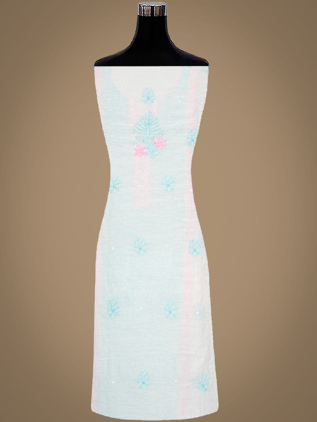 Ada Hand Embroidered White Chanderi Unstitched Lucknowi Chikankari Kurta Dupatta Set With Pearl Work 01A897635