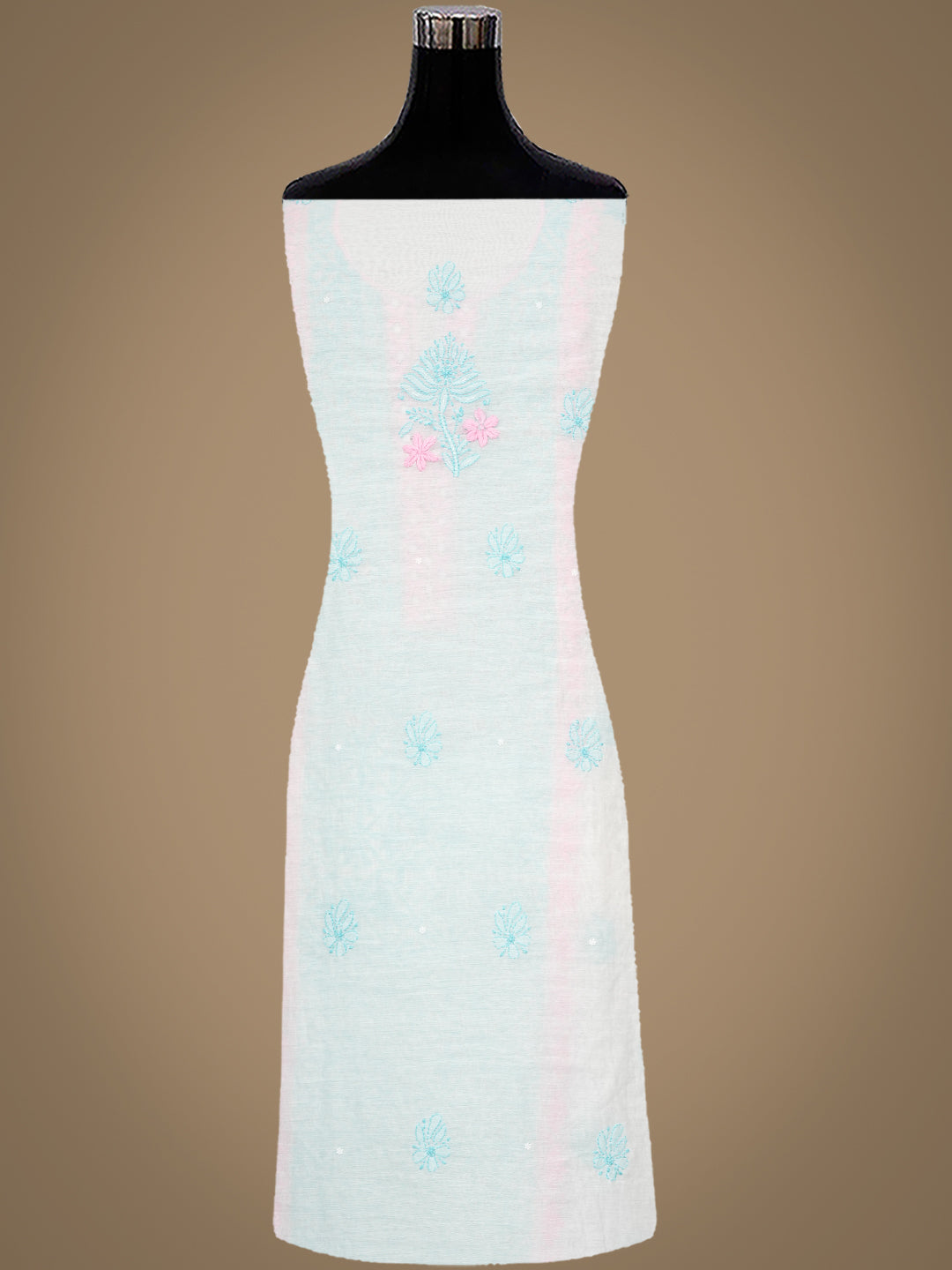 Ada Hand Embroidered White Chanderi Unstitched Lucknowi Chikankari Kurta Dupatta Set With Pearl Work 01A897635