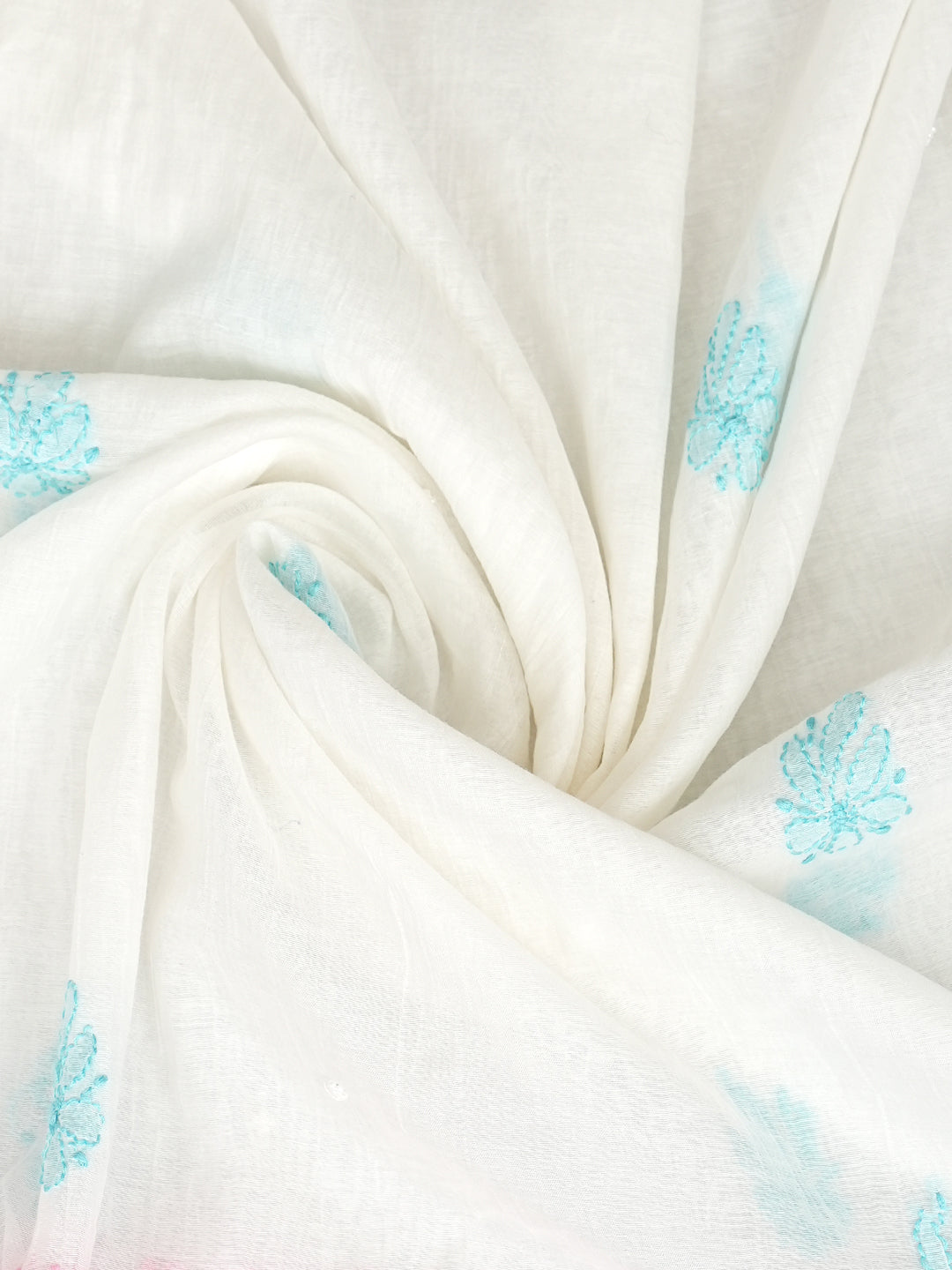 Ada Hand Embroidered White Chanderi Unstitched Lucknowi Chikankari Kurta Dupatta Set With Pearl Work 01A897635