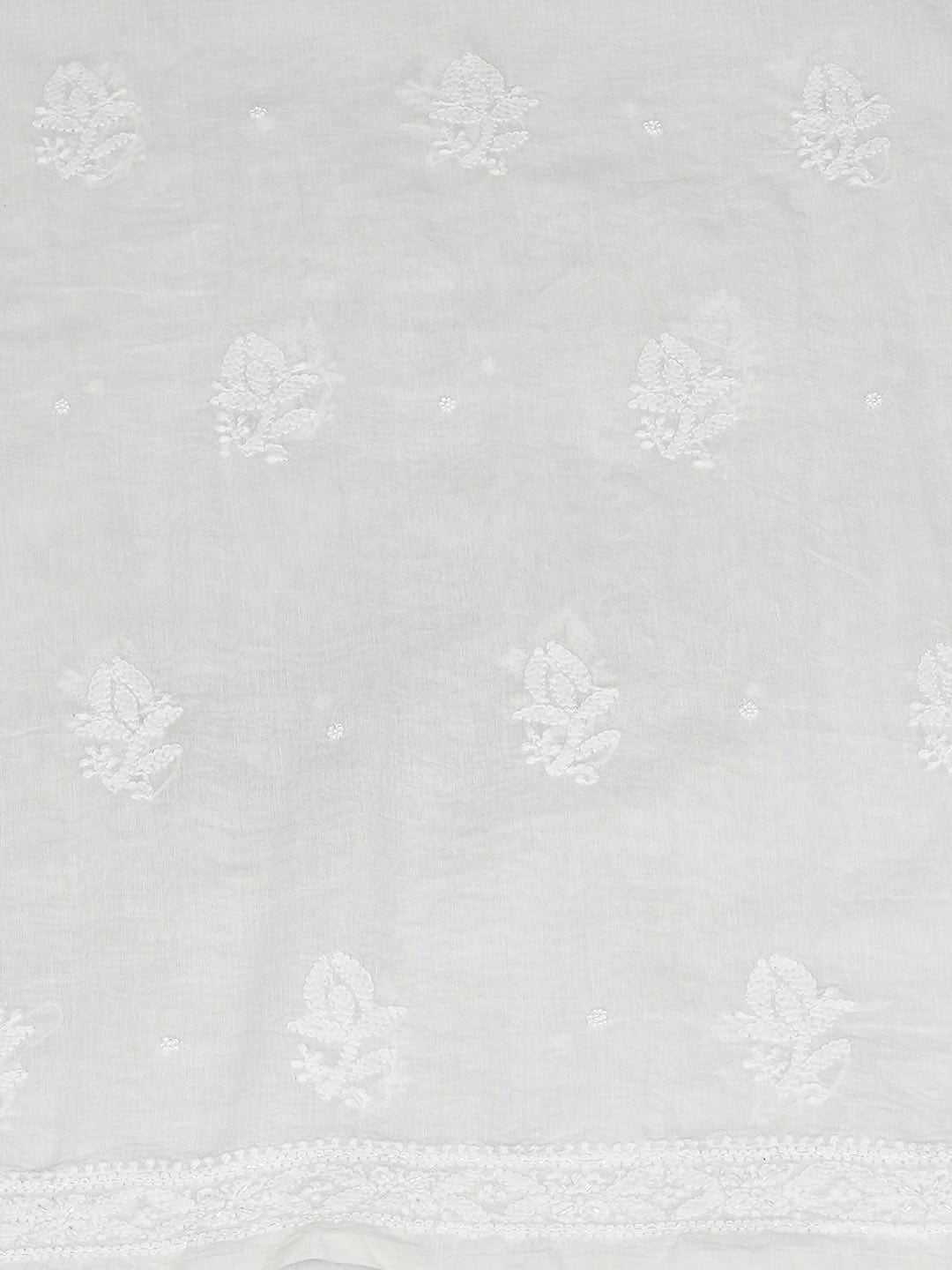 Ada Hand Embroidered White Chanderi Unstitched Lucknowi Chikankari Kurta Dupatta Set With Pearl Work 01A972823
