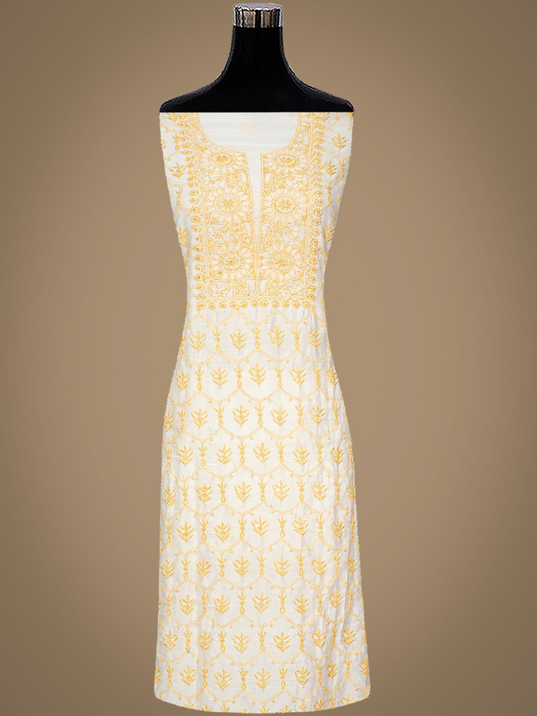 Ada Hand Embroidered White Chanderi lucknowi Chikankari Unstitched Kurta 01A491184