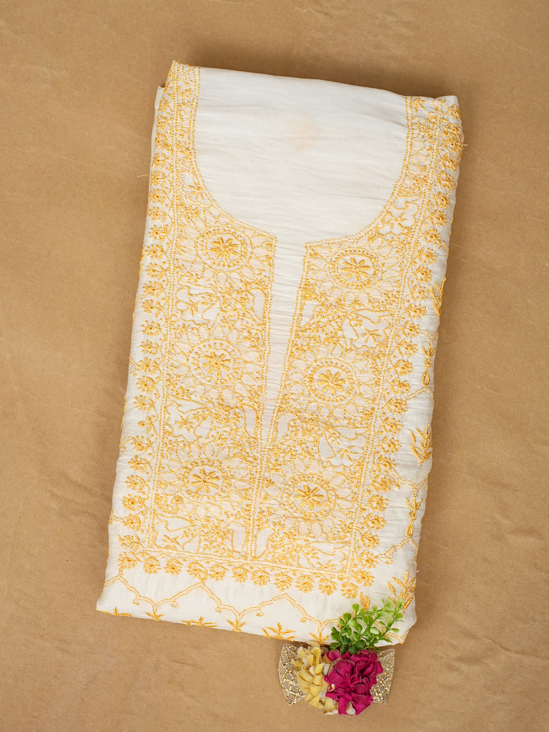 Ada Hand Embroidered White Chanderi lucknowi Chikankari Unstitched Kurta 01A491184