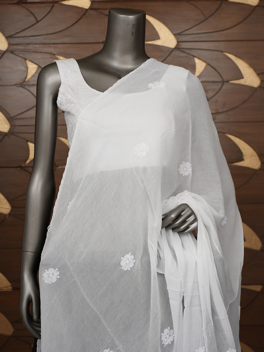 Ada Hand Embroidered White Chiffon Lucknowi Chikankari Dupatta 01A968277