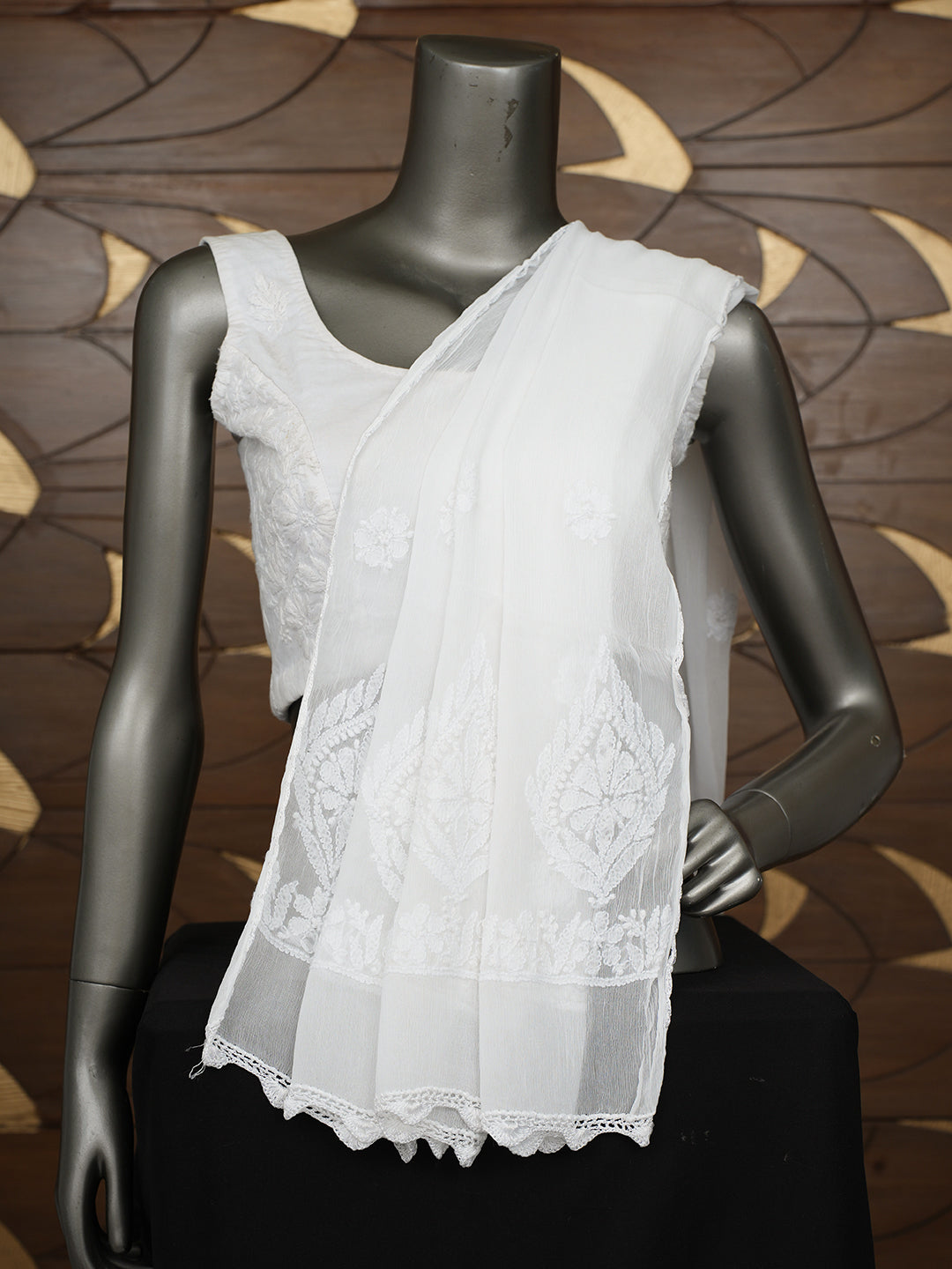 Ada Hand Embroidered White Chiffon Lucknowi Chikankari Dupatta 01A968277