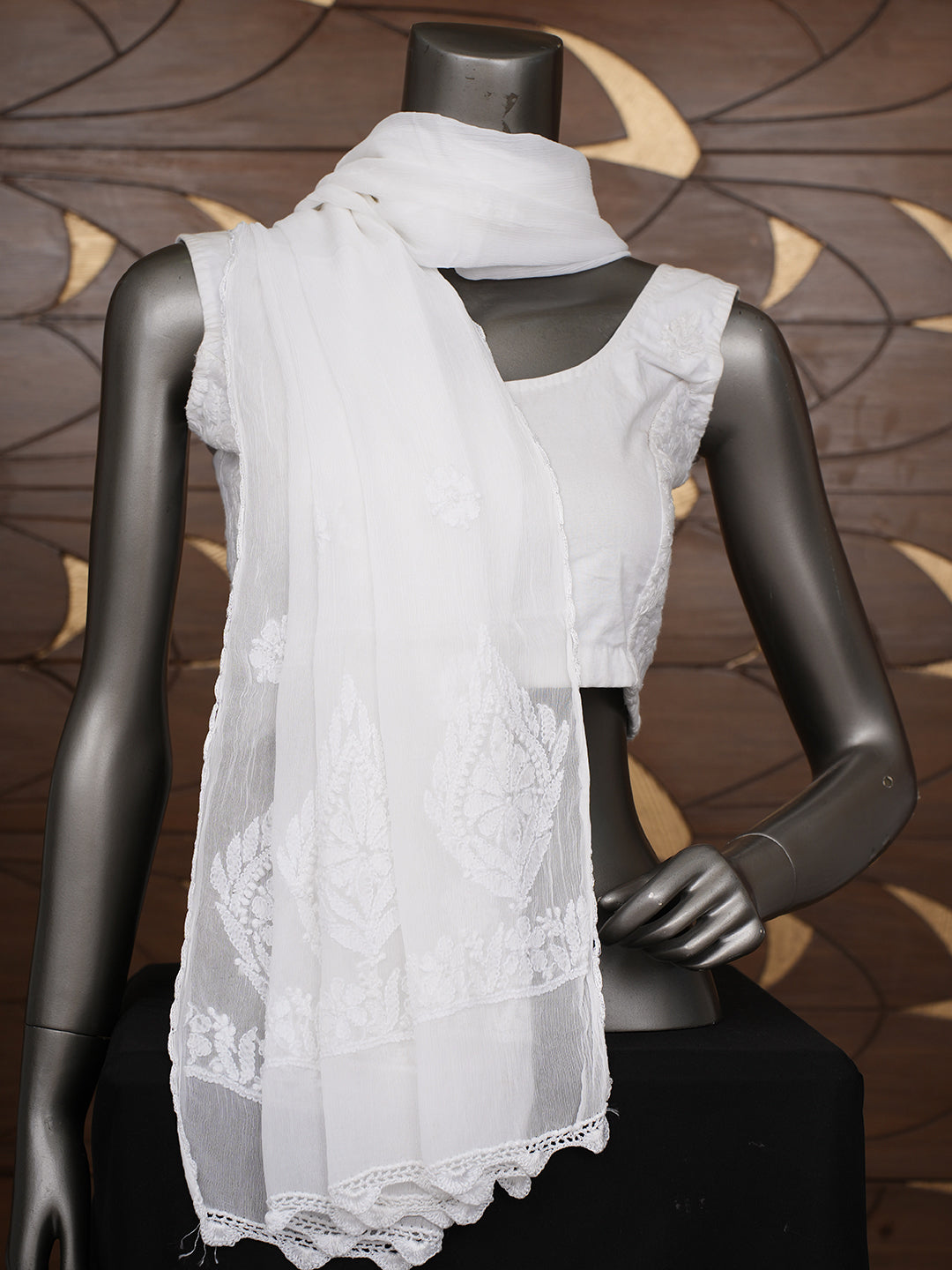 Ada Hand Embroidered White Chiffon Lucknowi Chikankari Dupatta 01A968277
