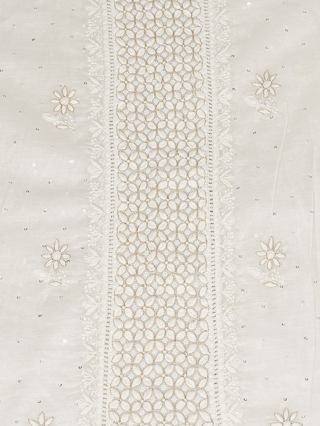 Ada Hand Embroidered White Cornsilk Chanderi Lucknowi Chikankari Semi-Stitched Kurta Dupatta Set With Cutdana Work 01A899362