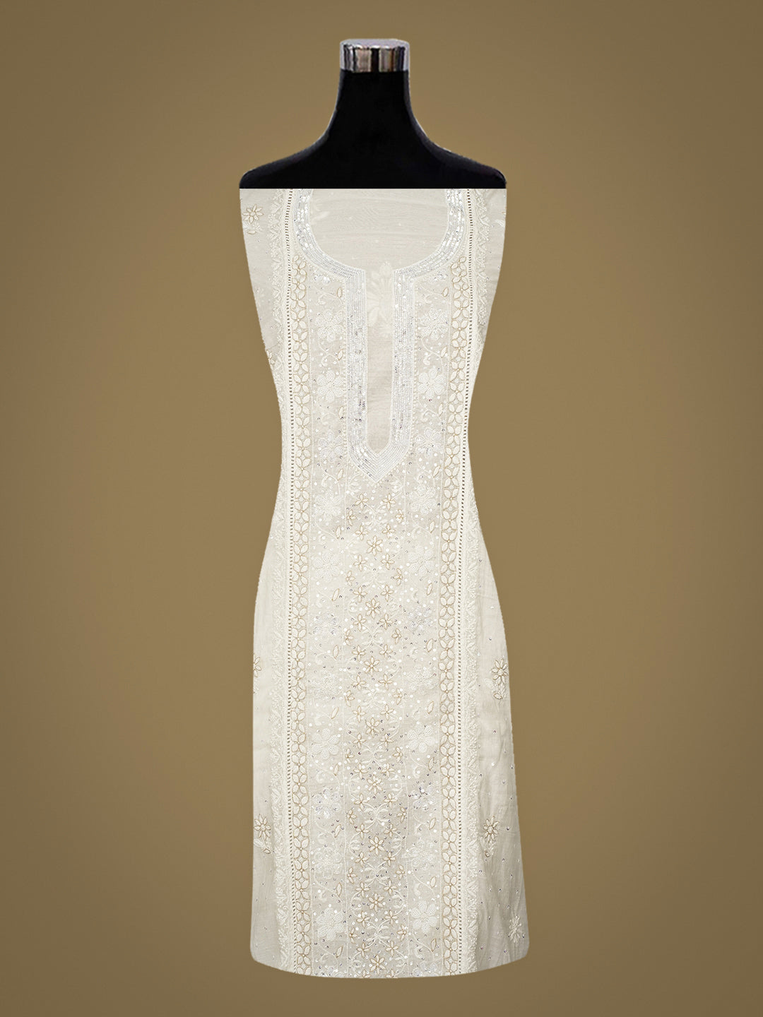 Ada Hand Embroidered White Cornsilk Chanderi Lucknowi Chikankari Semi-Stitched Kurta Dupatta Set With Cutdana Work 01A899362