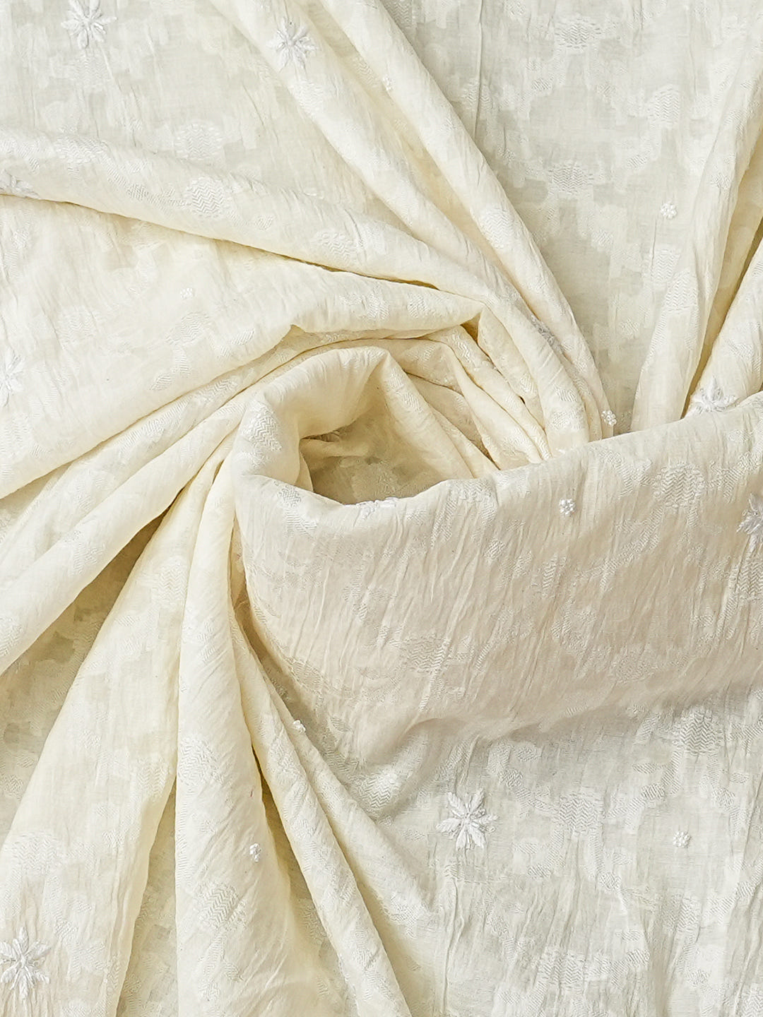 Ada Hand Embroidered White Cornsilk  Chanderi Lucknowi Chikankari Unstitched Kurta Dupatta Set With Cutdana Work 01A972736