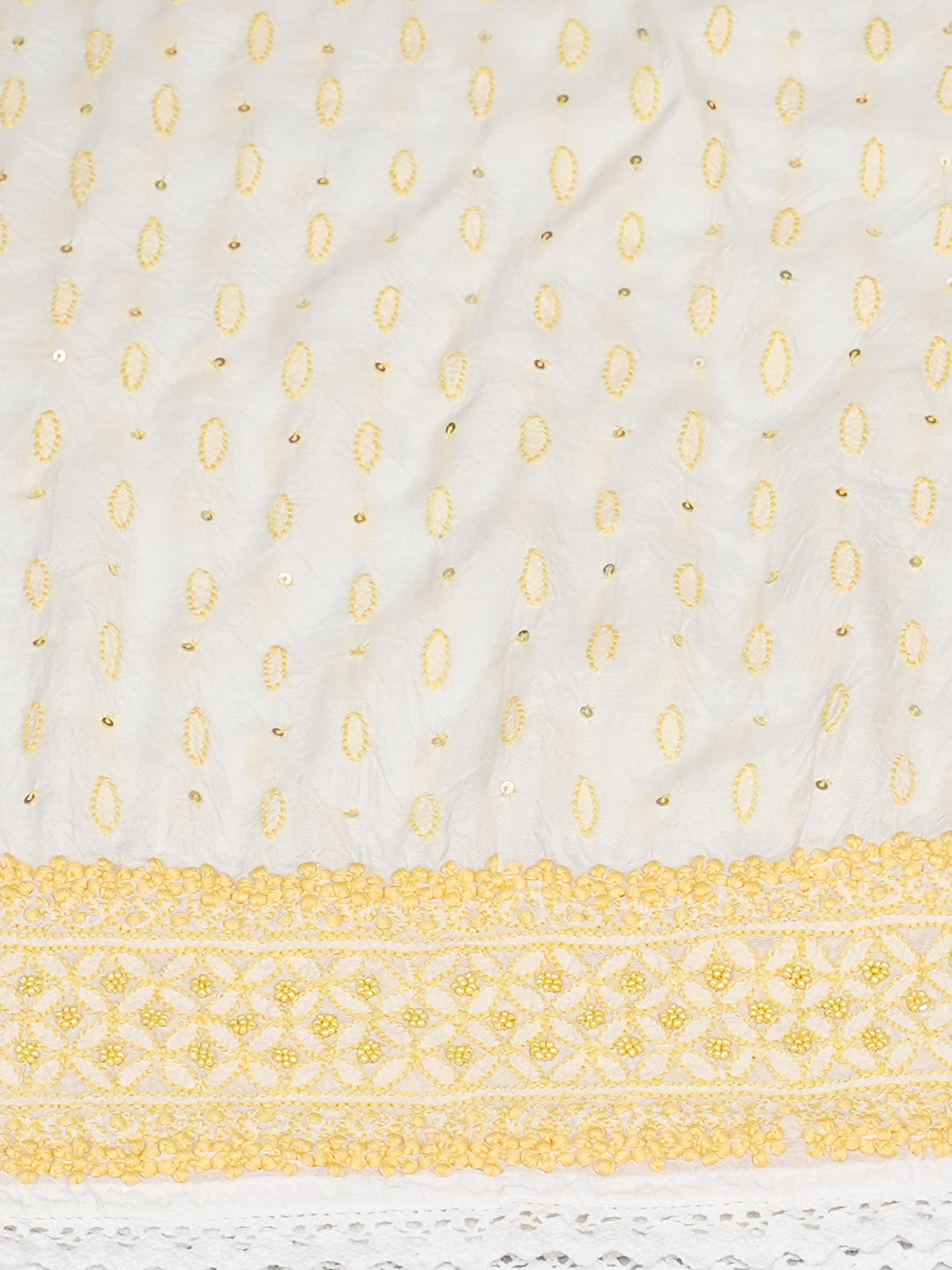 Ada Hand Embroidered White Cornsilk Muslin Lucknowi Chikankari Semi-Stitched Kurta Dupatta Set With Cutdana Work 01A1003713