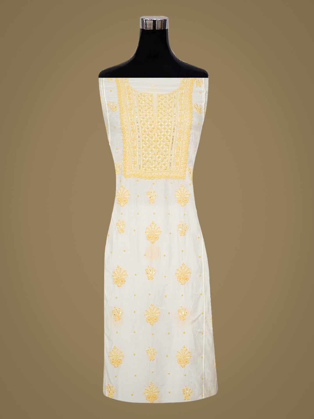 Ada Hand Embroidered White Cornsilk Muslin Lucknowi Chikankari Semi-Stitched Kurta Dupatta Set With Cutdana Work 01A1003713