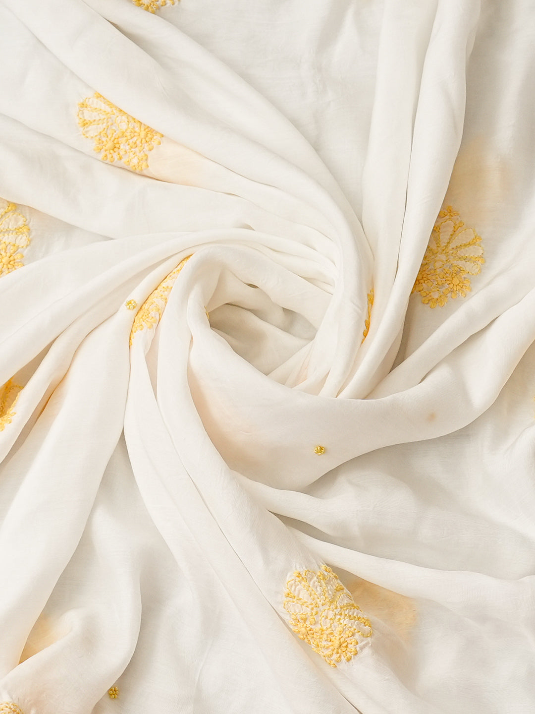Ada Hand Embroidered White Cornsilk Muslin Lucknowi Chikankari Semi-Stitched Kurta Dupatta Set With Cutdana Work 01A1003713